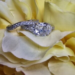Ascher Cut Diamonique Bridal Ring Set